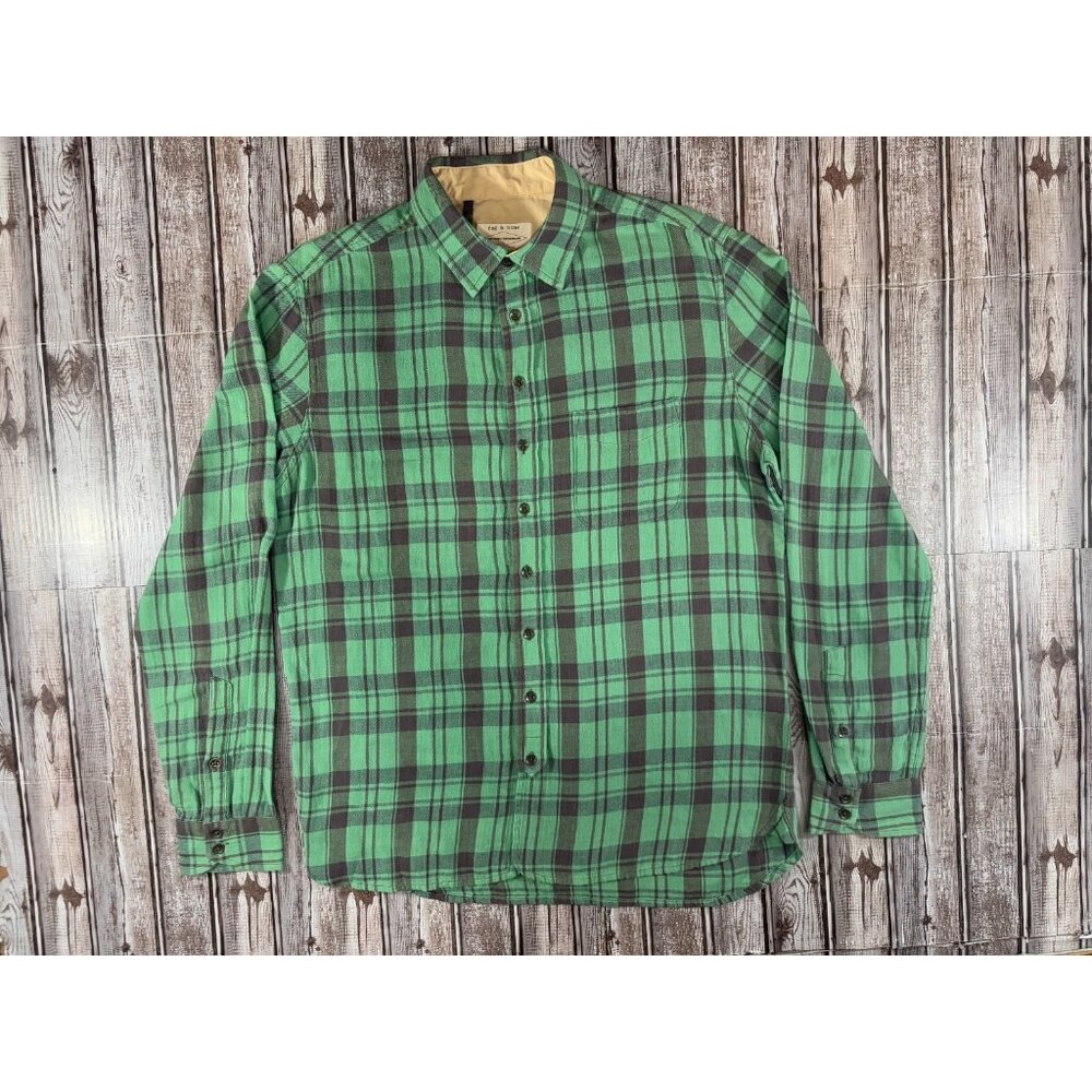 Rag & Bone workweat 3/4 placket shirt size L color plaid green NWOT